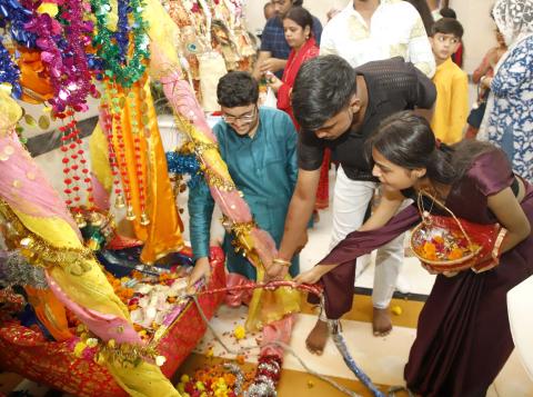 Glimpses of the Laxmi Narayan Temple (Birla Mandir) on the auspicious occasion of Shri Krishna Janmashtami, in New Delhi on August 26, 2024.